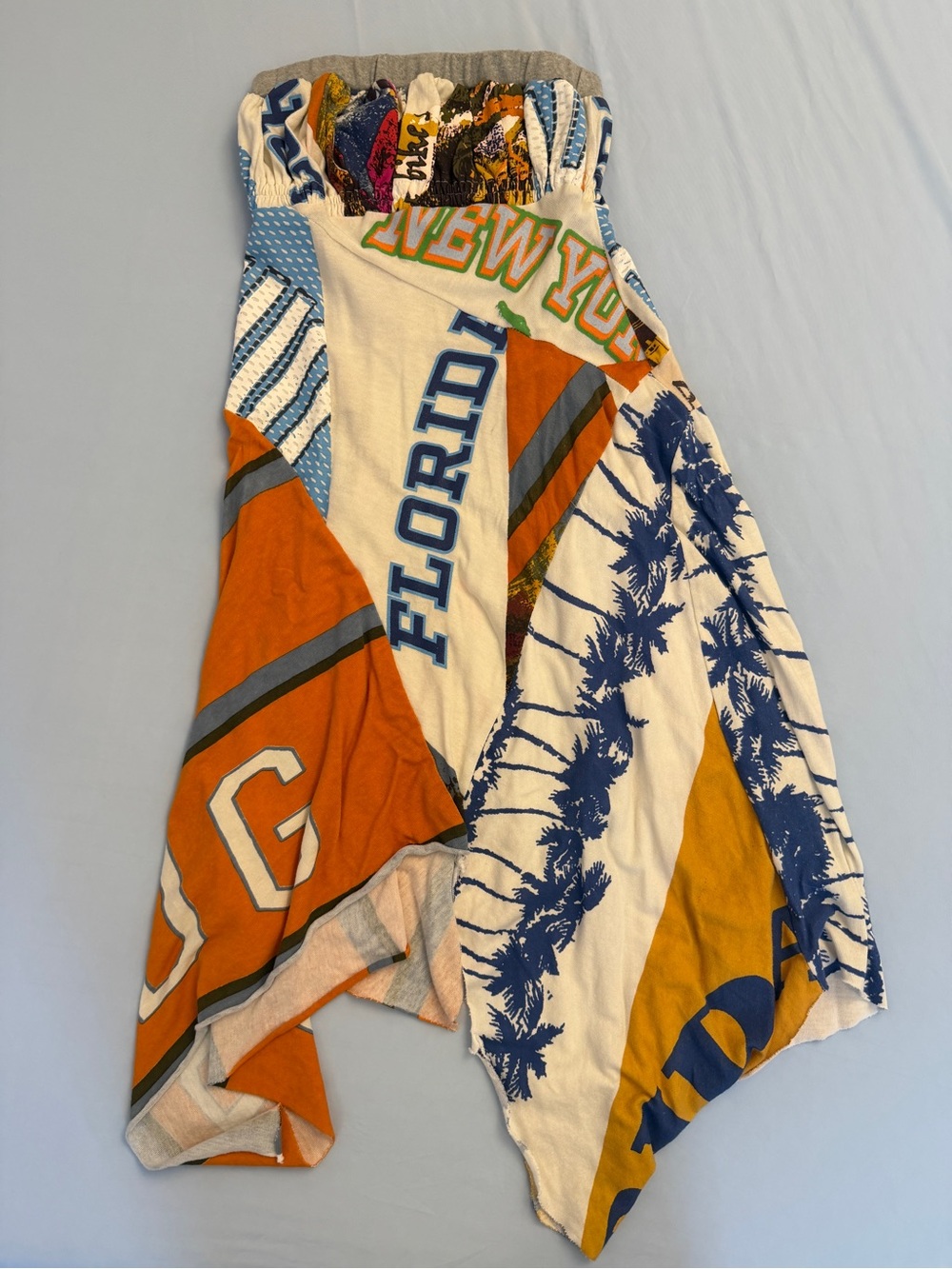 Urban Outfitters Asymmetrical Patchwork Dress in Orange, Blue & White